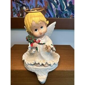 Vintage Holly Babes Angel Halo Christmas Stocking Hanger Holiday Cast Iron Base